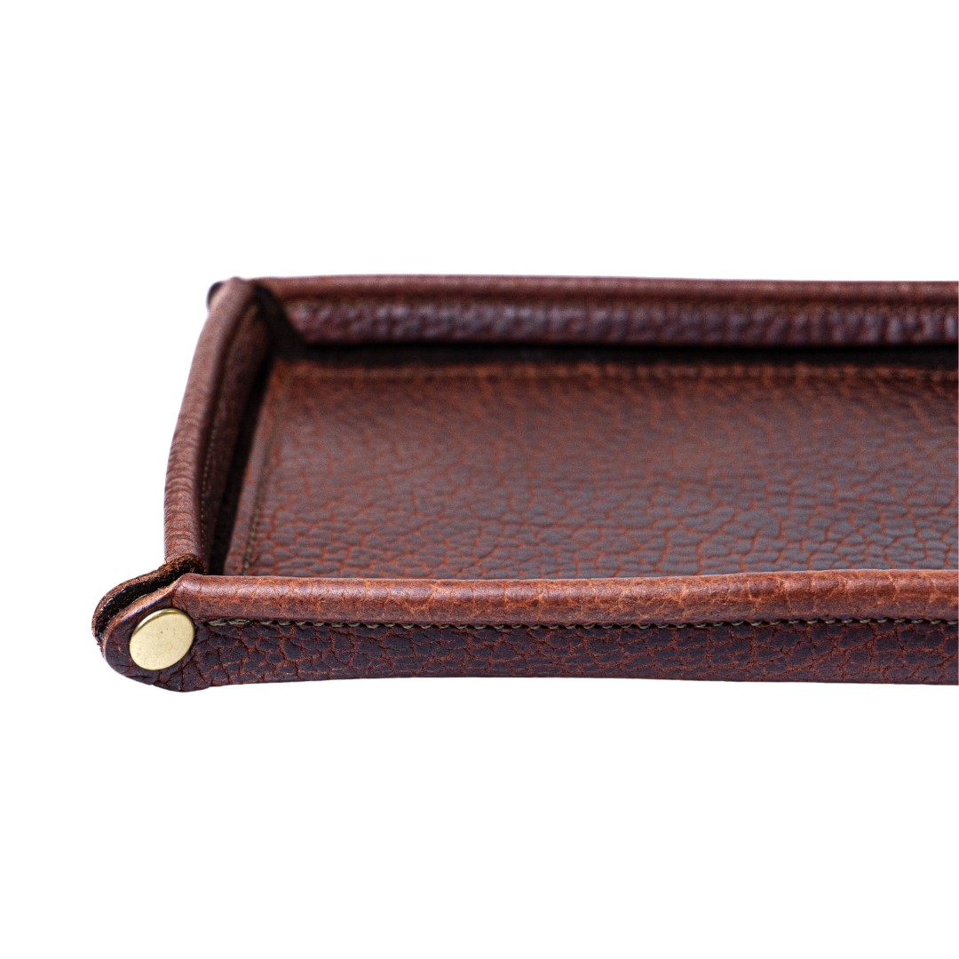 Cognac Bison Travel Valet Tray